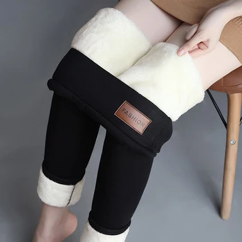 Moterų Kelnės Šiltos Žiemos Storo Aksomo Legging Aukšto Juosmens Juoda Antblauzdžiai Suspaudimo Storio Ėriukų Vilnos Kelnes Šalto Atsparios Kelnės 5