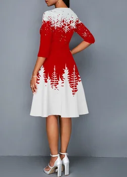 Moterų Suknelė 2022 Elegantiškas Kalėdų Spausdinti Naujųjų Metų Vakarą, Šaliai, Suknelės Atsitiktinis O-Kaklo Raudona Prašmatnus Fasion Aukšto Juosmens-Line Suknelė 2