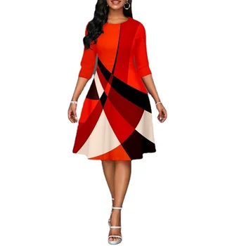 Moterų Suknelė 2022 Elegantiškas Kalėdų Spausdinti Naujųjų Metų Vakarą, Šaliai, Suknelės Atsitiktinis O-Kaklo Raudona Prašmatnus Fasion Aukšto Juosmens-Line Suknelė 3