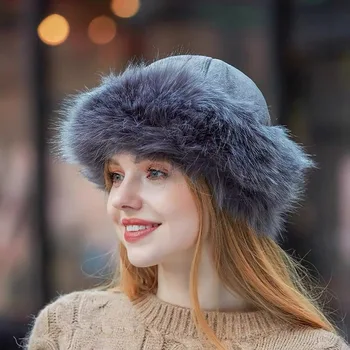 Moterų Žiemos Skrybėlę Suede Tirštėti Šiltas Beanies Mados Rudens Netikrą Dirbtiniais Mongolų Skrybėlę Lauko Elegantiškas Ponios Rusijos Bžūp 0