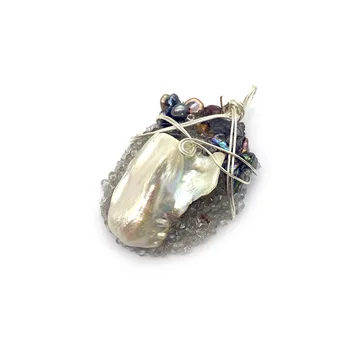 Natūralūs Gėlavandenių Perlų Pakabukas Balta Ranka Suvynioti Vario Viela, Nereguliarus Pastą Pearl Karoliai Pakabukas 