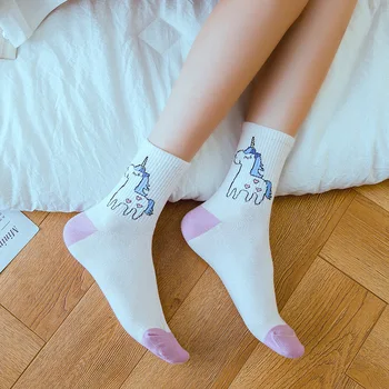Nauja Japonų ir korėjiečių moterų juokingas kojines vienaragis animacinių filmų elfas populiarus kojinės Harajuku kawaii laiminga mergina, moteris, kojinės 0