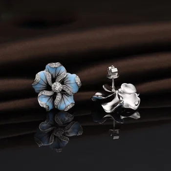 Naujas Elegantiškas Ponios Blizga Cirkonis Crystal Blue Lotus Medžio Stud Auskarai, Vestuviniai Papuošalai, Dovanos 2