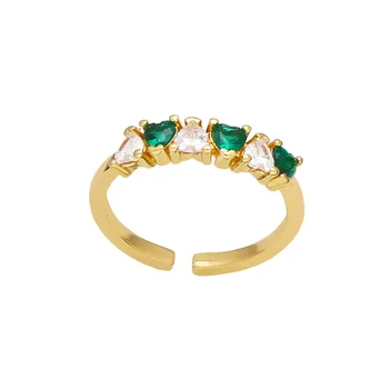 Nauji Green Diamond Širdies Žiedai Moterų Paprastas Prabangos Geometrinis Reguliuojamas Žiedo Moterų Mados Dizaino Papuošalai, Aksesuarai, Didmeninė 1