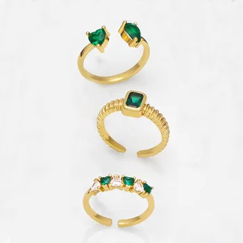 Nauji Green Diamond Širdies Žiedai Moterų Paprastas Prabangos Geometrinis Reguliuojamas Žiedo Moterų Mados Dizaino Papuošalai, Aksesuarai, Didmeninė 4
