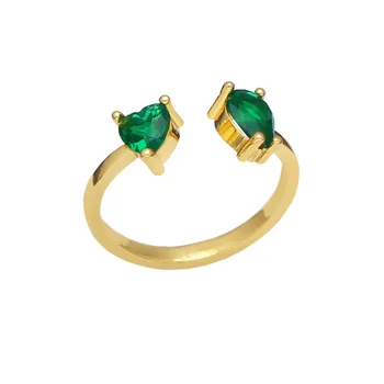 Nauji Green Diamond Širdies Žiedai Moterų Paprastas Prabangos Geometrinis Reguliuojamas Žiedo Moterų Mados Dizaino Papuošalai, Aksesuarai, Didmeninė 5
