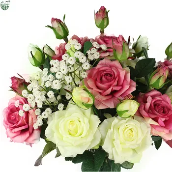 Nekilnojamojo Touch Rose Rinkiniai Puokštė Latekso Padengtas Šilko Gėlių Home/Vestuves/Marrige/Šalis Dekoro Gėlių, Dekoratyvinių Dirbtinės Gėlės 5