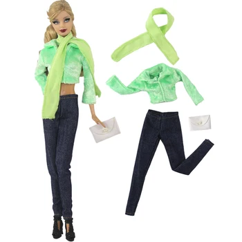 NK 4 Elementai/ Set Green Marškinėliai + Mados Trouseres + Krepšys + Šalikas Apranga Kasdien Atsitiktinis Nešioti Drabužius Barbie Lėlės Priedai DZ