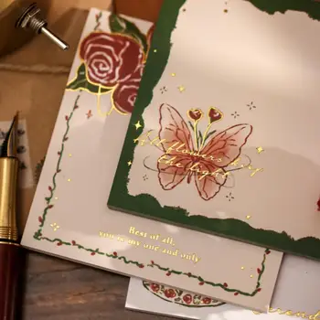 Ponas Popieriaus 4 Stilius 90 Vnt./Retro knygos Augalų Rašymo Bloknotą Kūrybos Rose Butterfly Iškarpos Medžiagos, Dekoratyviniai Memo Pad