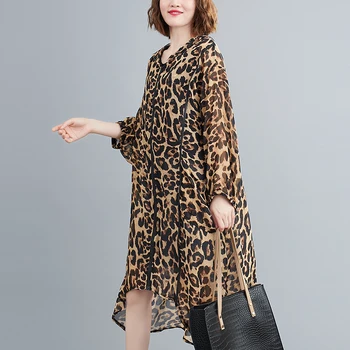 Ponia Ilgai Leapard Marškinėliai Pavasarį Moterys Prarasti Bliuzono Viršūnes Femme Ilgai Leopard Viršūnes Moterų Hoodies 0