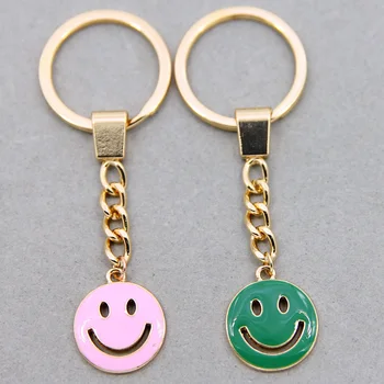 Puikūs spalvos emalio smiley veido keychain priedai moterų maišelį pakabukas dovana, raktų žiedas priedai