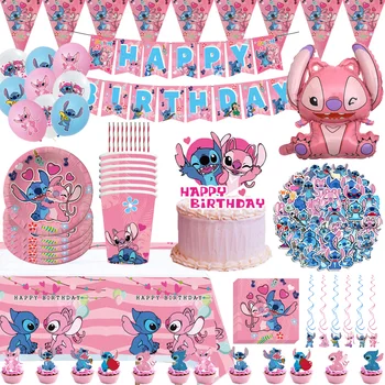 Rožinė Lilo & Stitch Temą Gimtadienio Stalo Apdailos Vienkartiniai Taurės Plokštė Reklama Balionas Baby Shower Vaikų, Šalies Prekių