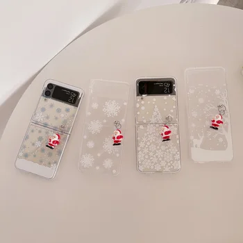 Samsung Z Apversti 4 Byloje Kalėdų Snaigės Skaidrų Dangtelį Telefono dėklas Samsung Z Flip 3 Flip3 atsparus smūgiams Sunku Galinį dangtelį