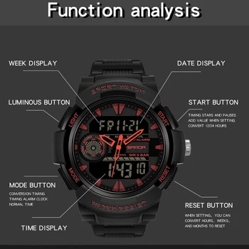SANDA Prekės ženklo Vyrai LED Skaitmeninio Laikrodžio Karinės Sporto Laikrodžiai Mados Vandeniui Elektroninis Laikrodis Mens Relogio Masculino
