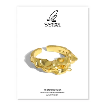 S'STEEL Dizaineris Žiedai 925 Sterlingas Sidabro Nereguliarus Gotikos Minimalistinio Moterų korėjos Aukso Reguliuojamas Žiedo Smulkūs Juvelyriniai dirbiniai Dovanos