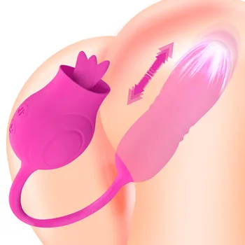 Teleskopinis Dildo Vibratorius Rožė Sekso Žaislas Moterų Stimuliatorius Kalba Lyžis Vibruojantis Kiaušinis Klitorio Masturbacija Butt Plug Moterims 0