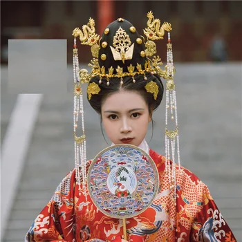 Tu Si Site-Hai Long Tun Ming Dinastijos Plaukų Tiara Nustatyti Kinijos Derliaus Vertus, Drožyba Apdangalai, Imperatorienė Plaukų Accesory Galvos Apdangalai