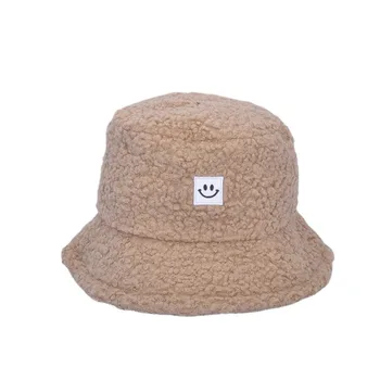 Unisex Žiemos Kibiro Kepurę Meškiukas Pliušinis Smiley Veido Spausdinti Kibirą Skrybėlės Šiltas Atsitiktinis Kepurės Panama Lauko Žvejo Kepurė, Moterims, Vyrams