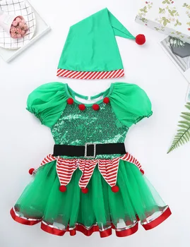 Vaikų Mergaičių Elf Kalėdos China Tutu Suknelė Naujųjų Metų Festivalis Santa Sąlyga Kostiumas Blizgučiais Bamblys Fancy Dress Up Šalis Suknelės
