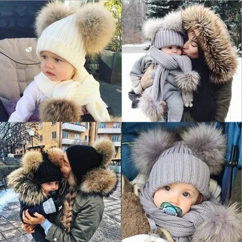 Vaikų Žiemos Šiltas Megztas Beanie Skrybėlių Mergaitėms Dvigubai Pompom Baby Hats Kietas Šiltas, Mielas Pūkuotas Kamuolius variklio Dangčio Bžūp Vaikams Dovanos