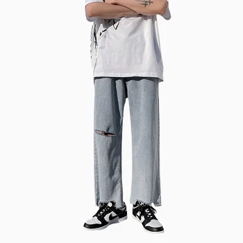 Vasaros plonas dizainas riebalų mm holed kelnės vyrams, džinsai hip-hop streetwear džinsinio hiphop street wear Originali Tik Žema kaina