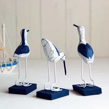 Viduržemio jūros paukščių papuošalai rankų darbo dažytos apdailos woodcarving ir žurnalo įtrūkimai, jūrinio stiliaus trijų paukščių