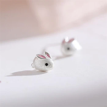 Vienintelis Atminties Mielas Saldus, Romantiškas Mini Rabbit Sidabro Spalvos Mados Moterų Stud Auskarai SEA665 3