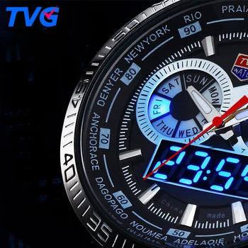 Vyrai Laikrodžiai Kvarco Dvigubas Ekranas Judėjimo Žiūrėti TVG 468 Prabanga Karinės Analoginis LED Sportinis Laikrodis Nerūdijančio Plieno Laikrodis Vyrams