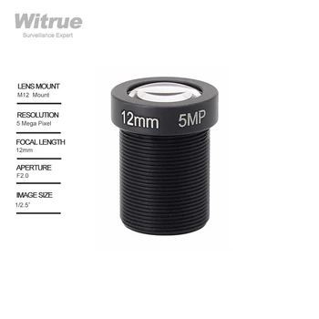 Witrue HD VAIZDO Objektyvas, 5.0 Megapikselių 12mm M12 Mount F2.0 Fiksuotojo Iris Formatas 1/2.5