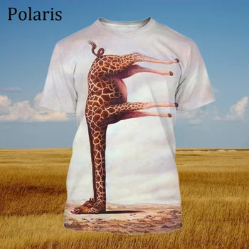 Žirafa Marškinėliai Vyrams Gyvūnų Grafika Juokinga Drabužius Tees 3D Atspausdintas O-Kaklo Viršūnes Negabaritinių Vasaros Laisvalaikio Drabužių Streetwear