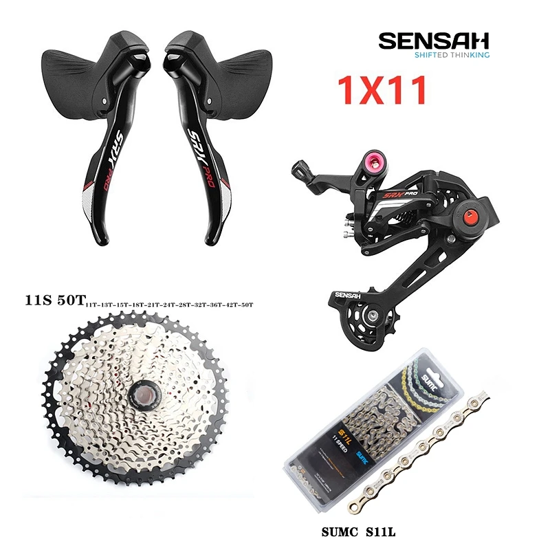 SENSAH SRX PRO dviračių shift rinkinys 1x11 greitis + kairysis shift + right shift + galiniai derailleur + smagratis + grandinė 5