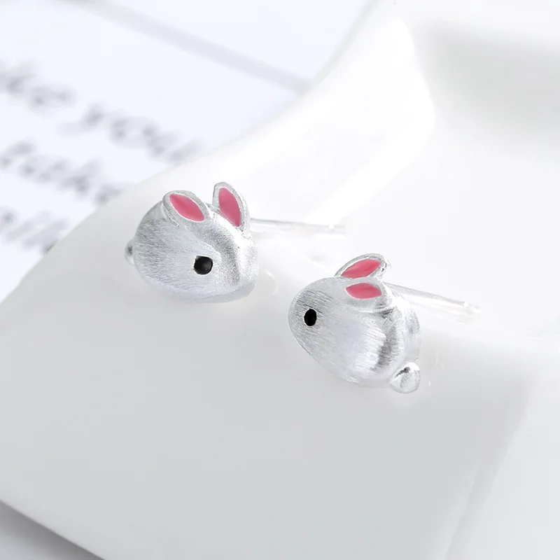 Vienintelis Atminties Mielas Saldus, Romantiškas Mini Rabbit Sidabro Spalvos Mados Moterų Stud Auskarai SEA665 0