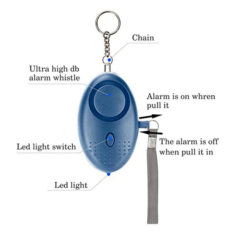 Nešiojamų Avarinis Asmens Apsaugos Signalizacijos savigynos 130Decibels LED Šviesos Saugos Key Chain Pedantas moterims, Vaikams, Vyresnio amžiaus