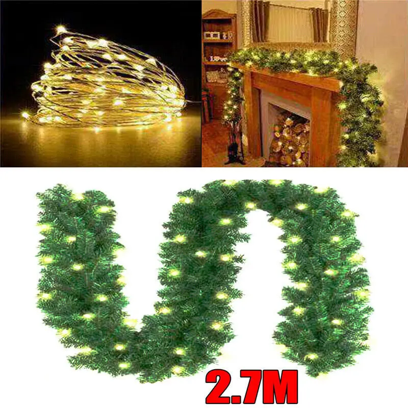 2.7 M Kalėdų LED Rotango Girliandą Dekoratyvinis Green Christmas Garland Dirbtinės Kalėdų Medžio Rotango Reklama Apdailos Vainikas