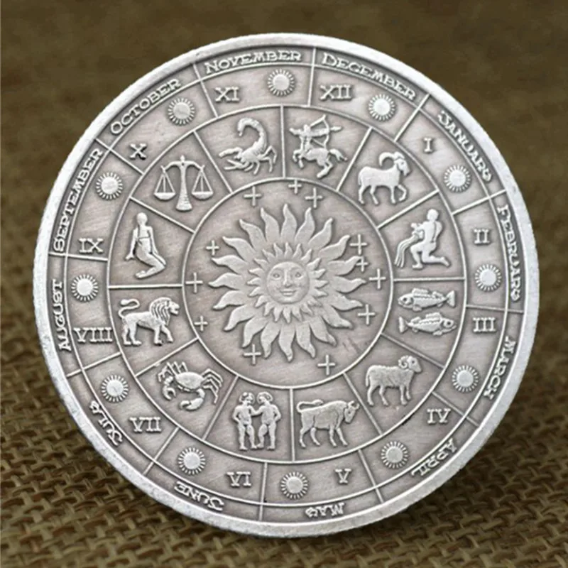 Progines monetas, 12 Žvaigždynas Monetų Kolekciją Monetų Spalva Kepimo Sidabro, Emalio trimatis Reljefinis Aukso padengtą Badg