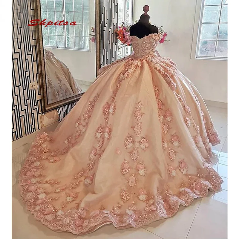 Rožinė Nėriniai Quinceanera Suknelės Plius Dydžio Kamuolys Suknelė Maskuotis Princesė Mergina, Karoliukai, Gėlės Ilgai Saldus 16 Prom Dresses 15 Metų