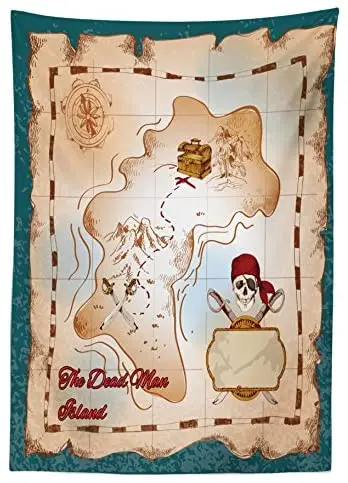 Salos Žemėlapis Staltiesė Animacinių Filmų Piratų Lobio Žemėlapis, Kaulai Ir Kaukolė Miręs Žmogus Sala Stalo Dangtis, Valgomasis, Dekoras