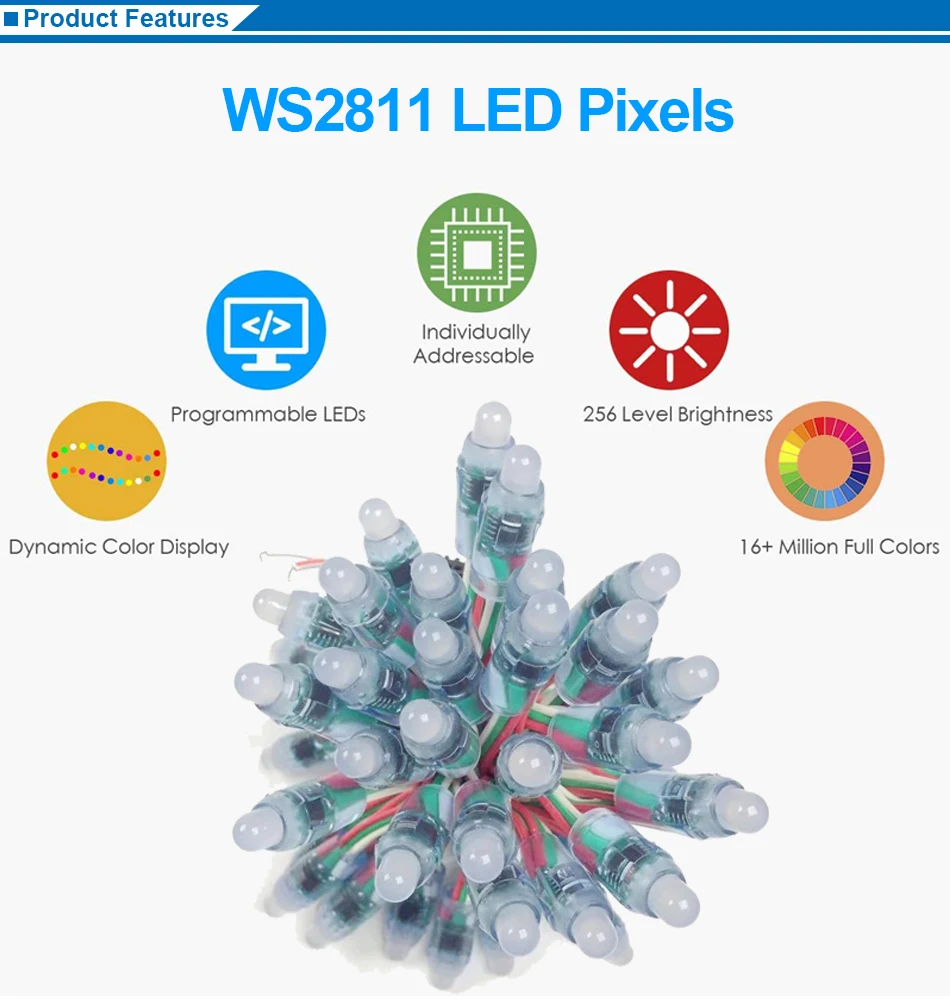 25PCS/50PCS 12mm WS2811 Full LED Pikselių apšvietimo Modulis 10CM IP68 vandeniui RGB spalvų Skaitmeninis LED kalėdų Šviesos DC5V 0
