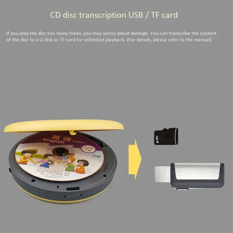CD walkman su garsiakalbiais pasvirusi mašina diską, U disko TF kortelė, MP3 grotuvas, audio ragų nešiojamų HiFi muzikos LED ekranas usb garsiakalbis 3