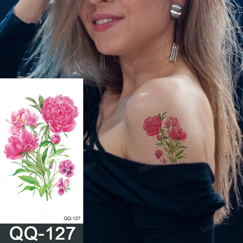 12pcs/daug gėlių rožių bijūnas laikinos tatuiruotės mažųjų rankos pirštų, riešo kaklo tatuiruotė lipdukas vandeniui spalva netikrą tatuiruotę, daisy