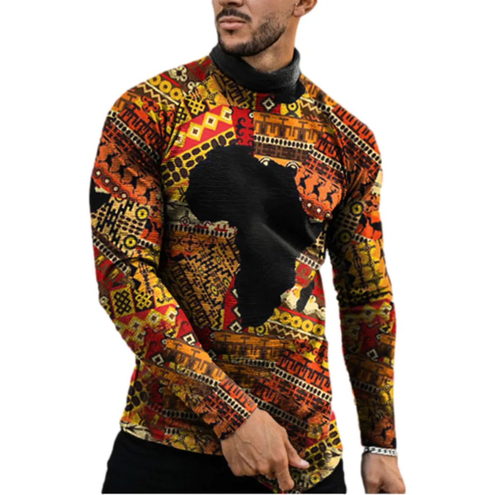 Pavasarį ir Rudenį Afrikos Vyrų Ilgas Rankovėmis Spausdinti Dashiki Marškinėliai Afrikos Drabužiai Vyrams
