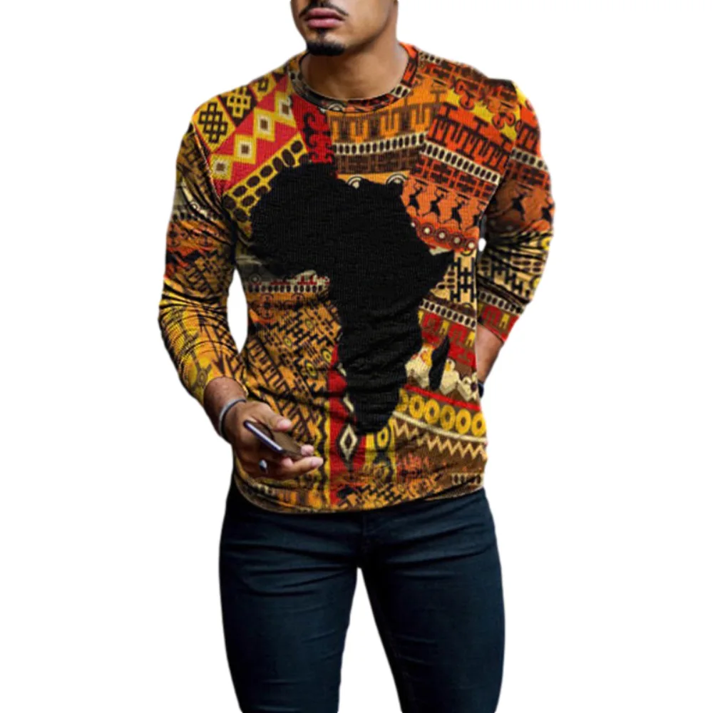 Pavasarį ir Rudenį Afrikos Vyrų Ilgas Rankovėmis Spausdinti Dashiki Marškinėliai Afrikos Drabužiai Vyrams 3