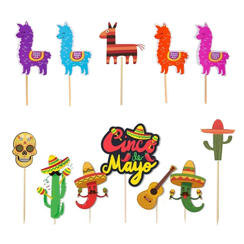 1Set Meksikos Fiesta Šalies Alpaka Kaktusas Skrybėlę Donkey Cupcake Topper Baby Shower Pyragas Apdaila Vasaros Vestuvių, Gimtadienio Prekes 1