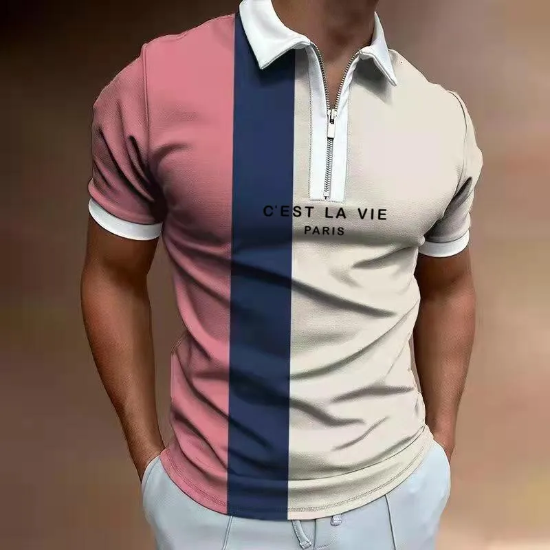 Vasaros Vyrų Įlankos Užtrauktukas Mados Polo Marškinėliai Striped Polo Marškinėliai Vyrams Streetwear Atsitiktinis Įlankos trumpomis Rankovėmis T-Shirt Vyrai Polo Viršūnės