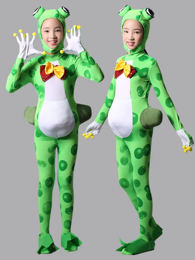 Vaikų Gyvūnų Etapo Rezultatus Teamwear Žalia Varlė Anime Cosplay Jumpsuit Berniukų ir Mergaičių Animacinių Šalies Šokio Kostiumai 0
