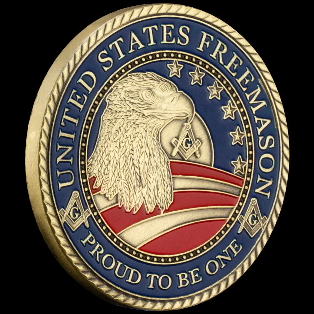 Jungtinės amerikos valstijos Freemason Suvenyrų Monetos Gynėjų Freemason Masonų Aukso spalvos Proginę Monetą Iššūkis Monetos