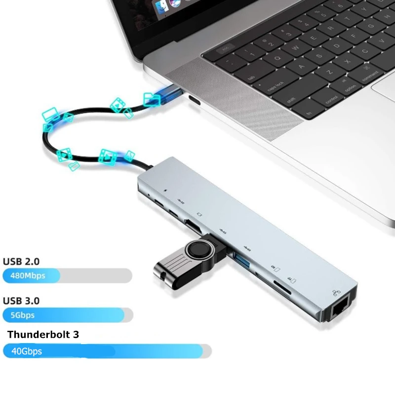 Rankman Tipas-C Hub su RJ45 Ethernet 4K HDMI-USB 3.0 2.0 C Doko Adapteris, skirtas 