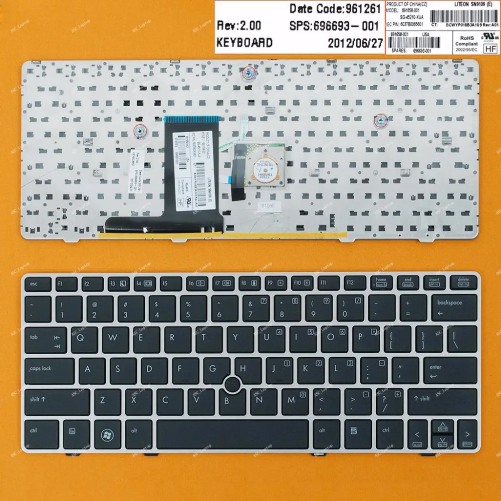 Naujas JAV QWERTY Klaviatūra HP EliteBook 2560 2560p 2570p Nešiojamas kompiuteris su Rodykle Sidabro Rėmelis, Juoda