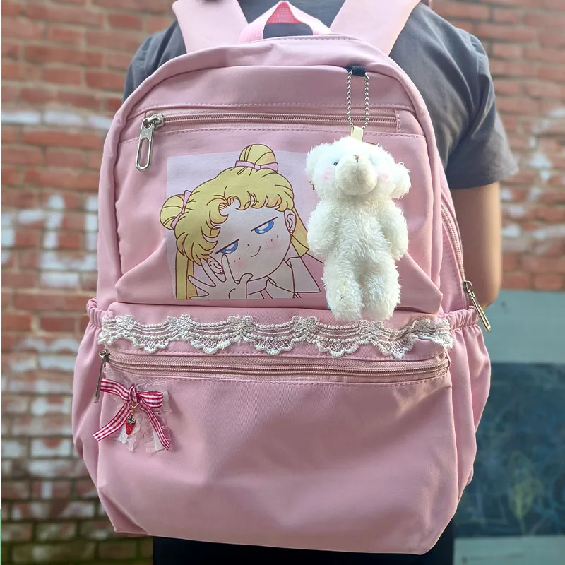 Animacinių Filmų Siuvinėjimo Kuprinės Paauglių Mergaičių Japonijos Minkštas Mergina Kuprinės Lolita Cute Kačių Kuprinė Kelionės Krepšys Pack