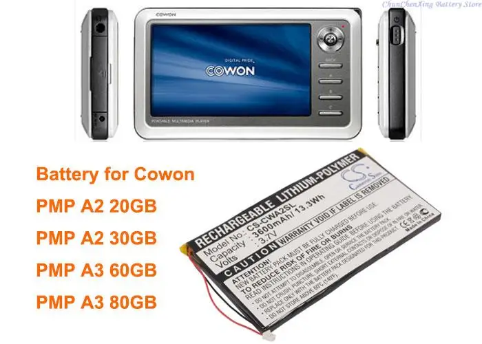 Cameron Kinijos 3600mAh Baterija Cowon PMP A2 20GB ,PMP, A3 60GB ,PMP, A3 80GB,PMP, A2 30GB 3